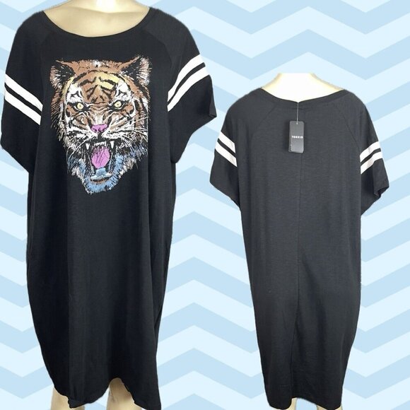 Torrid 0-L Black Tiger Graphic Crew Neckline Jersey Short Sleeve T-Shirt Dress - Picture 1 of 6